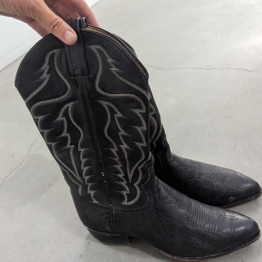 Tony Lama Men's Black Leather Tall Western Boots - size 10 B